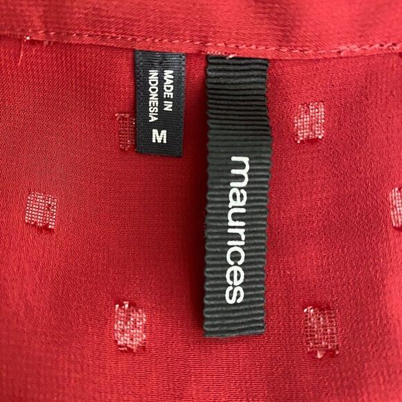 Maurices Sheer Red Blouse Long Sleeve Size Medium - Picture 6 of 6
